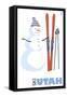 Utah, Snowman with Skis-Lantern Press-Framed Stretched Canvas