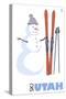 Utah, Snowman with Skis-Lantern Press-Stretched Canvas