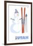 Utah, Snowman with Skis-Lantern Press-Framed Art Print