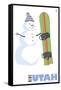 Utah, Snowman with Snowboard-Lantern Press-Framed Stretched Canvas