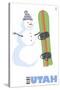 Utah, Snowman with Snowboard-Lantern Press-Stretched Canvas