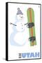 Utah, Snowman with Snowboard-Lantern Press-Framed Stretched Canvas