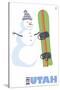 Utah, Snowman with Snowboard-Lantern Press-Stretched Canvas