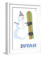 Utah, Snowman with Snowboard-Lantern Press-Framed Art Print