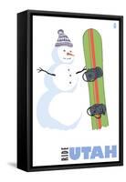 Utah, Snowman with Snowboard-Lantern Press-Framed Stretched Canvas