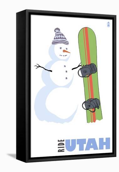Utah, Snowman with Snowboard-Lantern Press-Framed Stretched Canvas