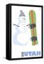 Utah, Snowman with Snowboard-Lantern Press-Framed Stretched Canvas