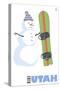 Utah, Snowman with Snowboard-Lantern Press-Stretched Canvas