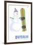 Utah, Snowman with Snowboard-Lantern Press-Framed Art Print