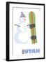 Utah, Snowman with Snowboard-Lantern Press-Framed Art Print