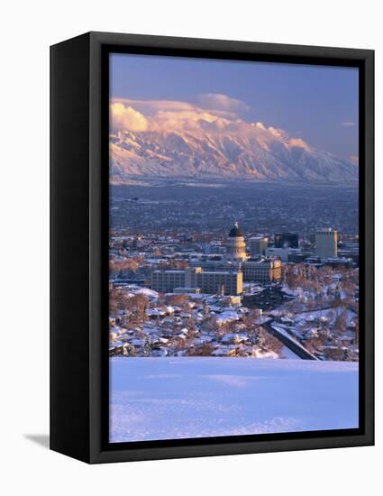 Utah State Capitol with the Wasatch Mountains, Salt Lake City, Utah-Scott T^ Smith-Framed Stretched Canvas