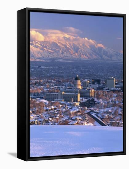 Utah State Capitol with the Wasatch Mountains, Salt Lake City, Utah-Scott T^ Smith-Framed Stretched Canvas