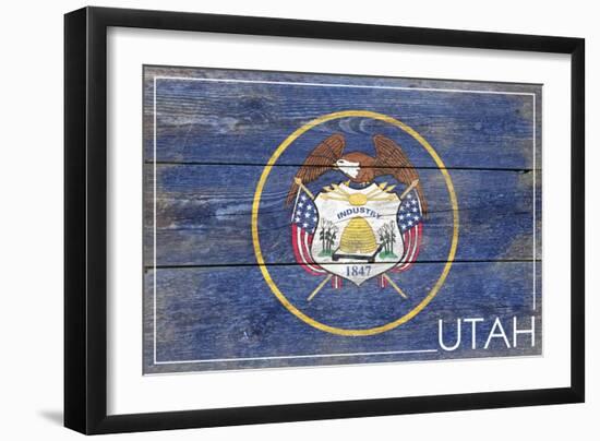 Utah State Flag - Barnwood Painting-Lantern Press-Framed Art Print