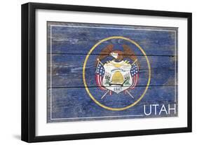Utah State Flag - Barnwood Painting-Lantern Press-Framed Art Print