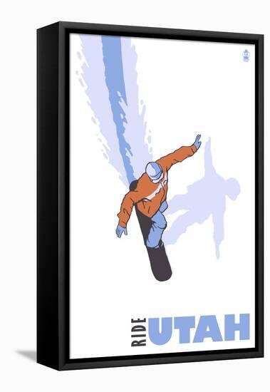 Utah, Stylized Snowboarder-Lantern Press-Framed Stretched Canvas