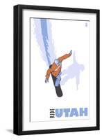 Utah, Stylized Snowboarder-Lantern Press-Framed Art Print