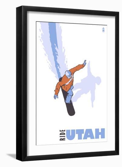 Utah, Stylized Snowboarder-Lantern Press-Framed Art Print