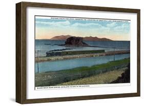 Utah - Train Crossing Lower End of Great Salt Lake, Black Rock, Antelope Island, c.1917-Lantern Press-Framed Art Print