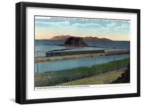 Utah - Train Crossing Lower End of Great Salt Lake, Black Rock, Antelope Island, c.1917-Lantern Press-Framed Art Print