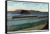 Utah - Train Crossing Lower End of Great Salt Lake, Black Rock, Antelope Island, c.1917-Lantern Press-Framed Stretched Canvas