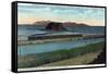 Utah - Train Crossing Lower End of Great Salt Lake, Black Rock, Antelope Island, c.1917-Lantern Press-Framed Stretched Canvas