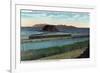 Utah - Train Crossing Lower End of Great Salt Lake, Black Rock, Antelope Island, c.1917-Lantern Press-Framed Art Print