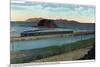 Utah - Train Crossing Lower End of Great Salt Lake, Black Rock, Antelope Island, c.1917-Lantern Press-Mounted Art Print