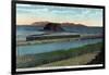 Utah - Train Crossing Lower End of Great Salt Lake, Black Rock, Antelope Island, c.1917-Lantern Press-Framed Art Print