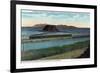 Utah - Train Crossing Lower End of Great Salt Lake, Black Rock, Antelope Island, c.1917-Lantern Press-Framed Premium Giclee Print