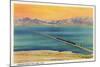 Utah - Train Crossing the Great Salt Lake, c.1937-Lantern Press-Mounted Art Print