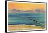 Utah - Train Crossing the Great Salt Lake, c.1937-Lantern Press-Framed Stretched Canvas