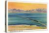 Utah - Train Crossing the Great Salt Lake, c.1937-Lantern Press-Stretched Canvas