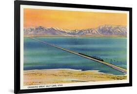 Utah - Train Crossing the Great Salt Lake, c.1937-Lantern Press-Framed Art Print