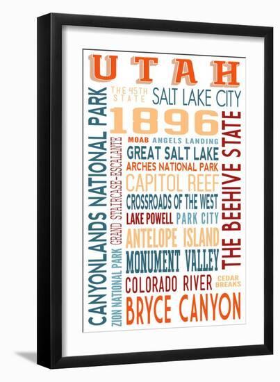 Utah - Typography-Lantern Press-Framed Art Print