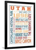 Utah - Typography-Lantern Press-Framed Art Print