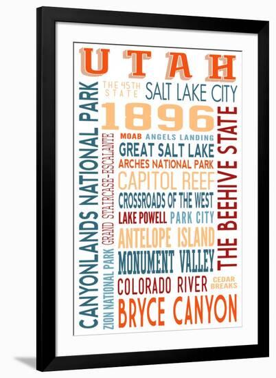 Utah - Typography-Lantern Press-Framed Art Print