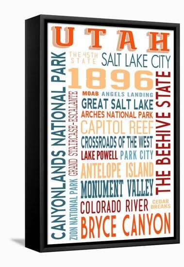 Utah - Typography-Lantern Press-Framed Stretched Canvas