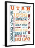 Utah - Typography-Lantern Press-Framed Art Print