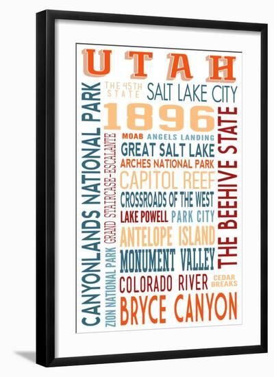 Utah - Typography-Lantern Press-Framed Art Print