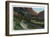 Utah - View of a Union Pacific Train Passing Through the Mountains Near Echo, c.1917-Lantern Press-Framed Art Print