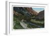 Utah - View of a Union Pacific Train Passing Through the Mountains Near Echo, c.1917-Lantern Press-Framed Art Print