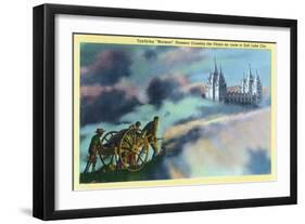 Utah, View of "Mormon" Pioneers Crossing the Plains to Salt Lake City-Lantern Press-Framed Art Print