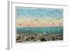 Utah, View of Sea Gulls Landing on the Great Salt Lake Shore-Lantern Press-Framed Art Print