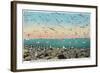 Utah, View of Sea Gulls Landing on the Great Salt Lake Shore-Lantern Press-Framed Art Print