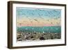 Utah, View of Sea Gulls Landing on the Great Salt Lake Shore-Lantern Press-Framed Art Print