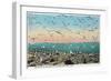 Utah, View of Sea Gulls Landing on the Great Salt Lake Shore-Lantern Press-Framed Art Print