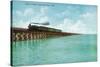 Utah, View of the Great Salt Lake Lucin Cut-off, Train on RR Bridge-Lantern Press-Stretched Canvas