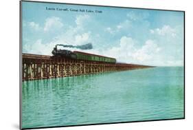 Utah, View of the Great Salt Lake Lucin Cut-off, Train on RR Bridge-Lantern Press-Mounted Art Print