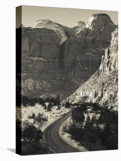 Utah, Virgin, Traffic on the Zion-Mt, Carmel Highway, Winter, USA-Walter Bibikow-Stretched Canvas