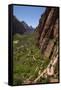 Utah, Zion National Park, Hikers Climbing Up West Rim Trail and Angels Landing-David Wall-Framed Stretched Canvas